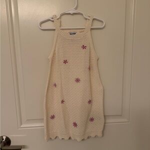 Old Navy Cream Knit Tank Dress with Pink Floral Accents